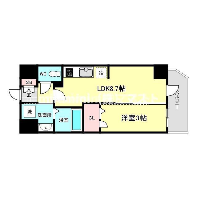 プレサンス天王寺デルニエ(1LDK/10階)の間取り写真
