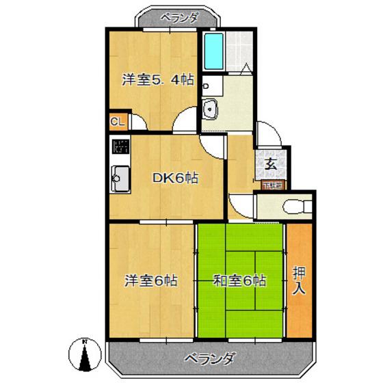 グレイス田中(3DK/2階)の間取り写真
