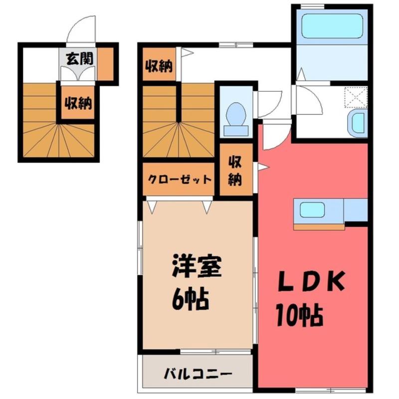 JR宇都宮線 間々田駅 徒歩10分 2階建 築14年(1LDK/2階)の間取り写真
