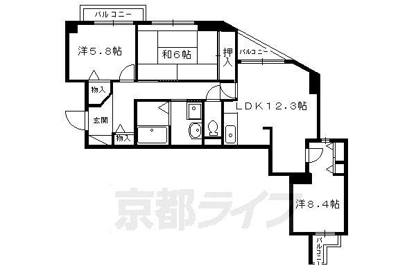 大晋メゾネ西陣今出川(3LDK/5階)の間取り写真