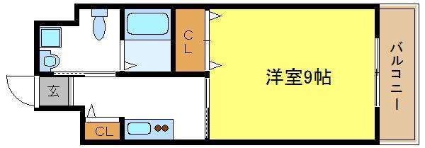 ルッツ平野(1K/3階)の間取り写真