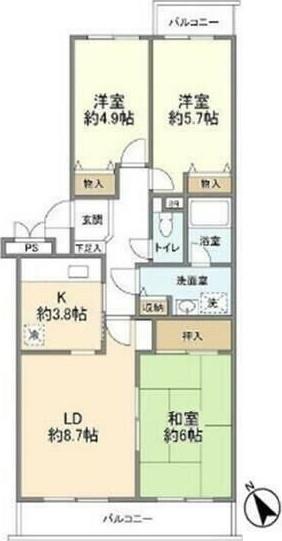 エスポワール松風台II番館(3LDK/1階)の間取り写真