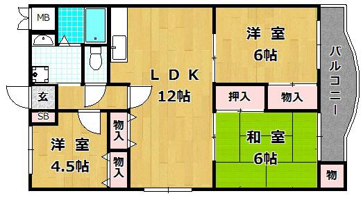 セレコート枚方(3LDK/2階)の間取り写真