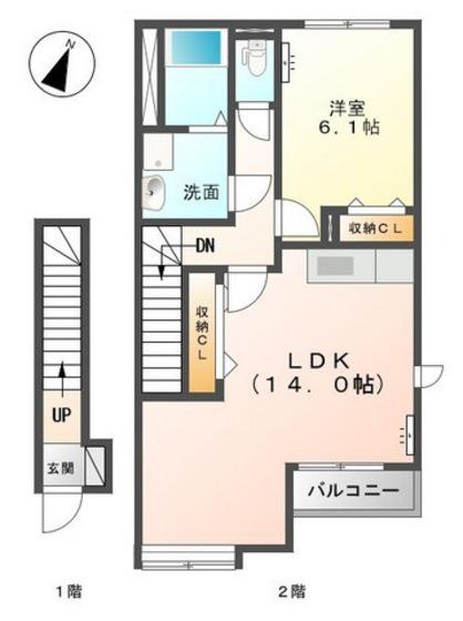ウィング21(1LDK/2階)の間取り写真