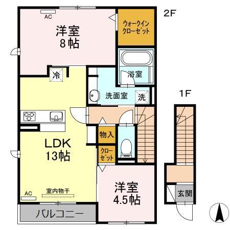 サニープレイス十一屋D棟(2LDK/2階)の間取り写真