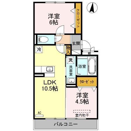 モントレゾール(2LDK/2階)の間取り写真