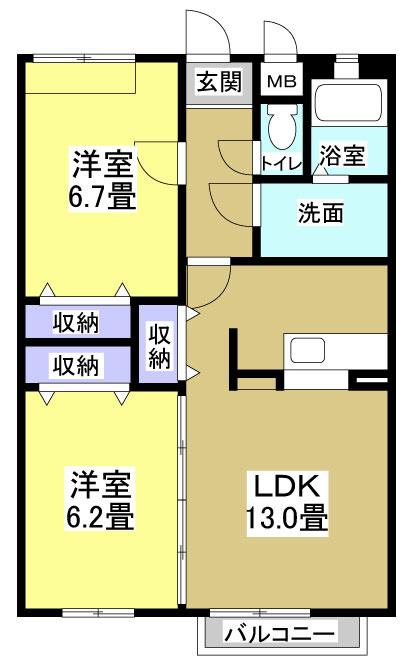 プレズイール(2LDK/1階)の間取り写真