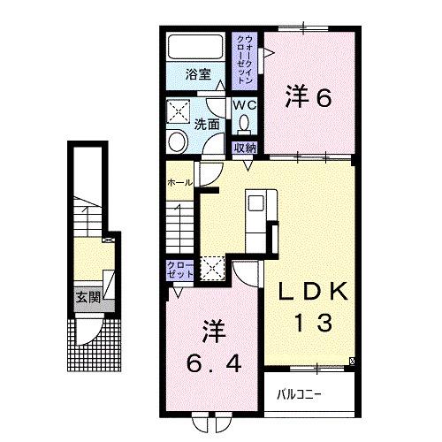 ニューライツ・S(2LDK/2階)の間取り写真