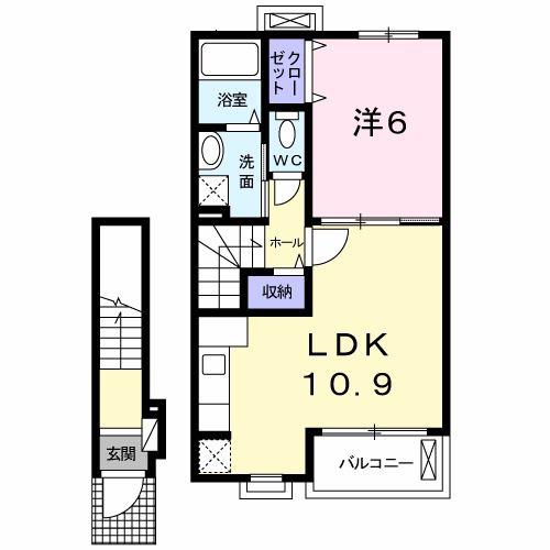 ウィスティリアV(1LDK/2階)の間取り写真