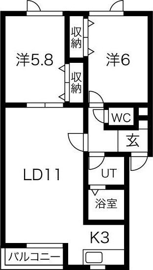 オーラム(2LDK/2階)の間取り写真
