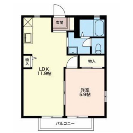 ディアスリングD棟(1LDK/2階)の間取り写真