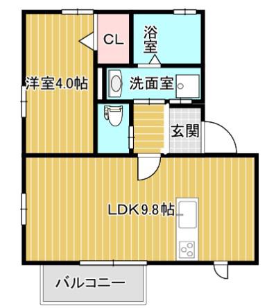 ルーナ西大寺(1LDK/1階)の間取り写真