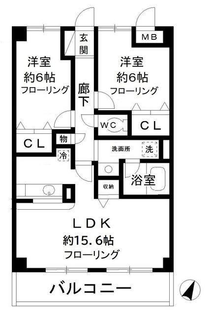 ゼファーシャン・ティオン蘇我弐(2LDK/1階)の間取り写真