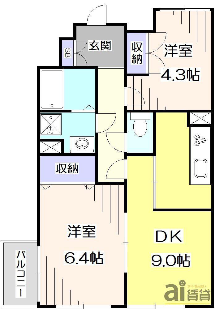 AIFORT.府中(2DK/4階)の間取り写真