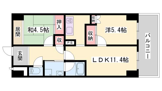 シャトー日東C(2LDK/4階)の間取り写真
