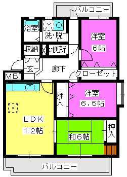ルミエール石丸(3LDK/4階)の間取り写真