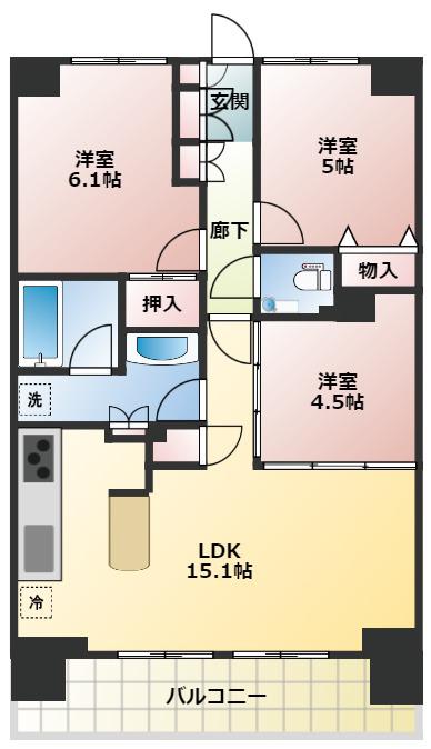 シティハウス調布北ステーションコート(3LDK/3階)の間取り写真