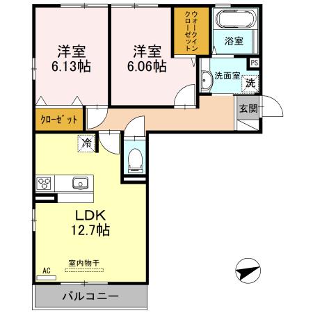 ヴェルソー唐崎(2LDK/2階)の間取り写真