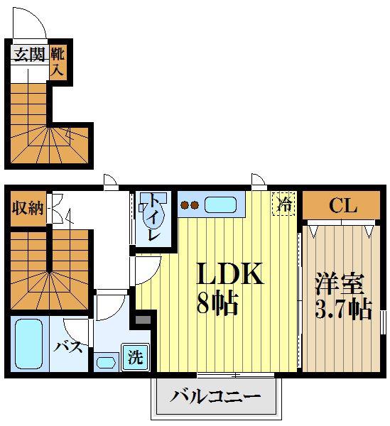 メゾンオオギット(1LDK/2階)の間取り写真