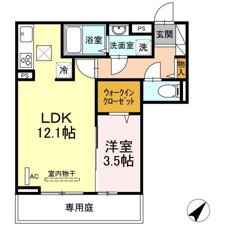 クレストヴェール清水(1LDK/1階)の間取り写真