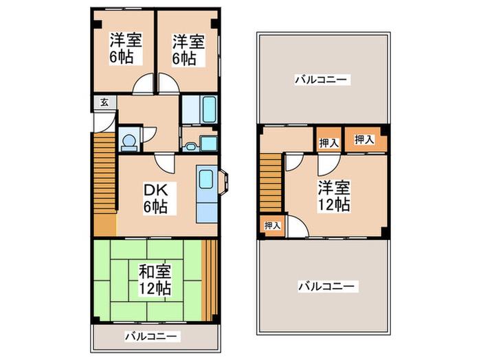 JPアパートメント港VI(4DK/5階)の間取り写真