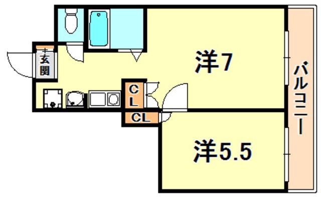 パークヒルズ神戸(1DK/2階)の間取り写真