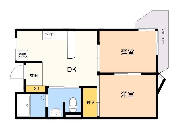 チェリベ輝国(2DK/2階)の間取り写真