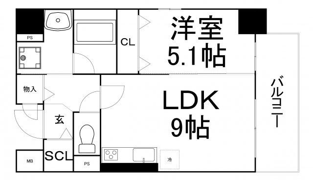 ユイットアルブル上町台(1LDK/5階)の間取り写真