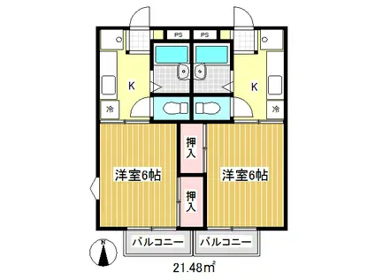 JR中央線 三鷹駅 徒歩27分 2階建 築30年(1K/2階)の間取り写真