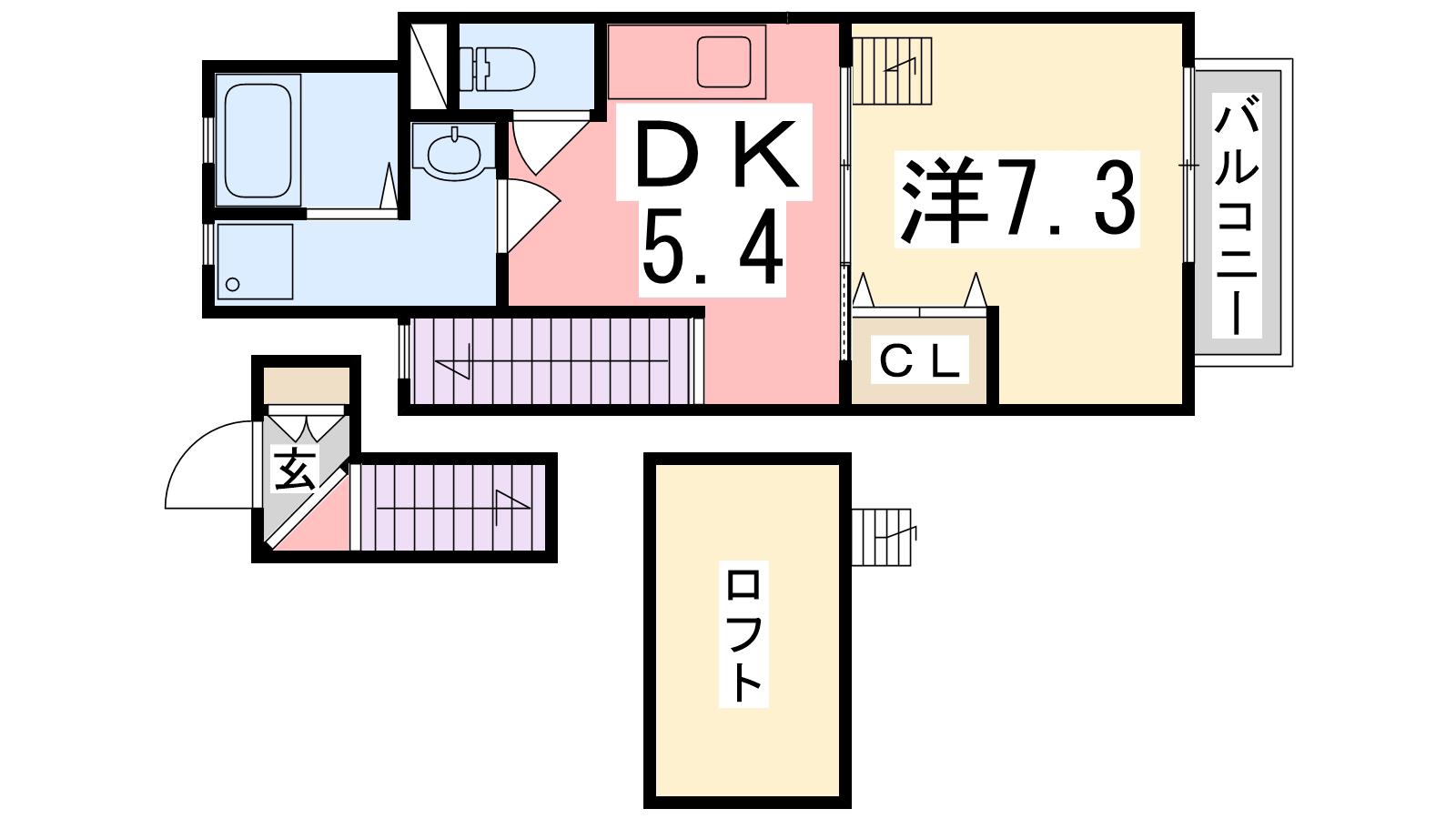 クレッシェンドKJ(1DK/2階)の間取り写真