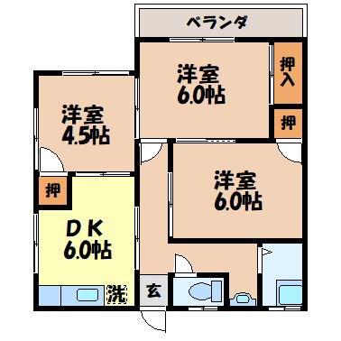 田上アパート(3DK/2階)の間取り写真