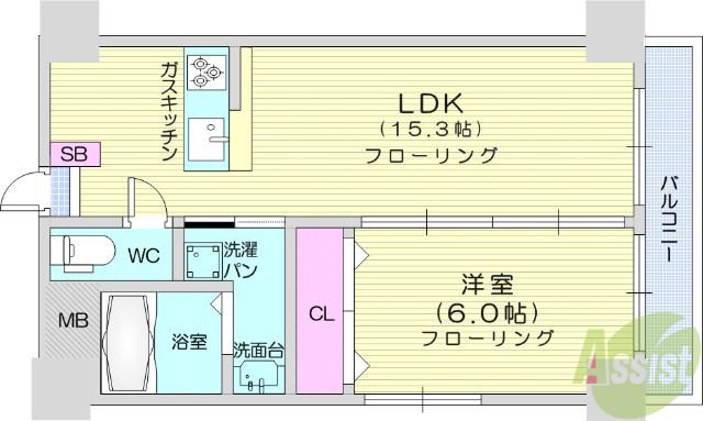 グラバード(1LDK/5階)の間取り写真