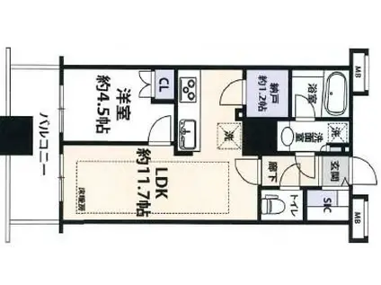 プレサンスレジェンド堺筋本町タワー(1LDK/6階)の間取り写真