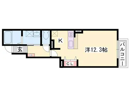 アライブカーサII(1K/1階)の間取り写真