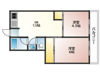第1鳴戸ビル(2DK/4階)の間取り写真