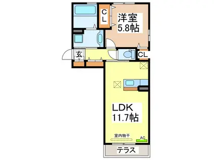 ライジングサンIII(1LDK/1階)の間取り写真