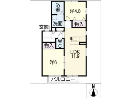 ハピネス大手1(2LDK/2階)の間取り写真