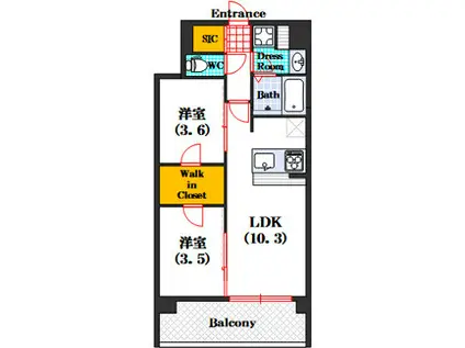アーバネックス新町II(2LDK/3階)の間取り写真