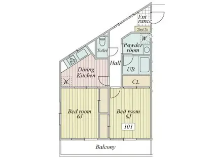 NALU鵠沼海岸(2DK/1階)の間取り写真