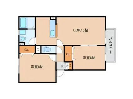 サテライト ミーホB(2LDK/1階)の間取り写真