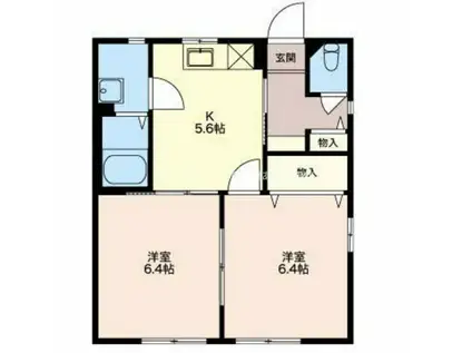 ロージナ中郷B(2K/1階)の間取り写真