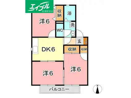 プリムローズ倉敷B棟(3DK/2階)の間取り写真