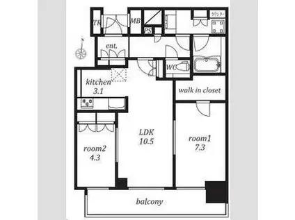 ブランズタワー梅田ノース(2LDK/13階)の間取り写真
