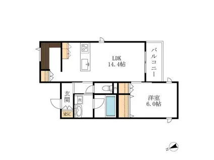 CORAIL BLANC(1LDK/2階)の間取り写真