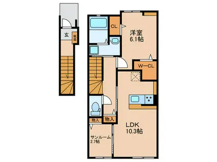 アルカンシェル(1LDK/2階)の間取り写真