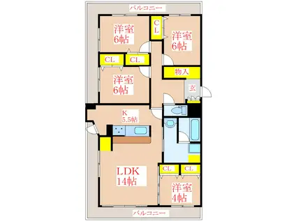 国分大善ビル(4LDK/5階)の間取り写真