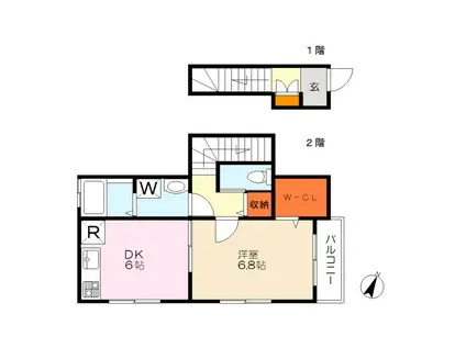 カーサ・ビアンカ(1DK/2階)の間取り写真