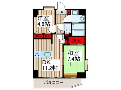 フォーエレメンツ竹ノ塚(2DK/12階)の間取り写真