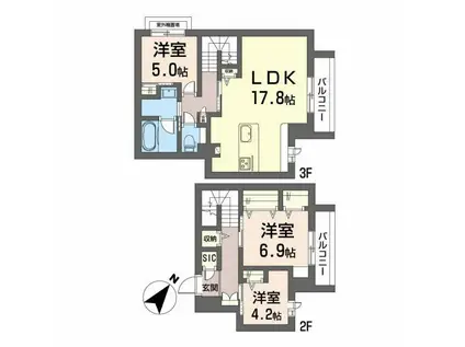 シャーメゾン大野城中央(3LDK/2階)の間取り写真