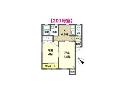 ベルパーク(2K/2階)の間取り写真